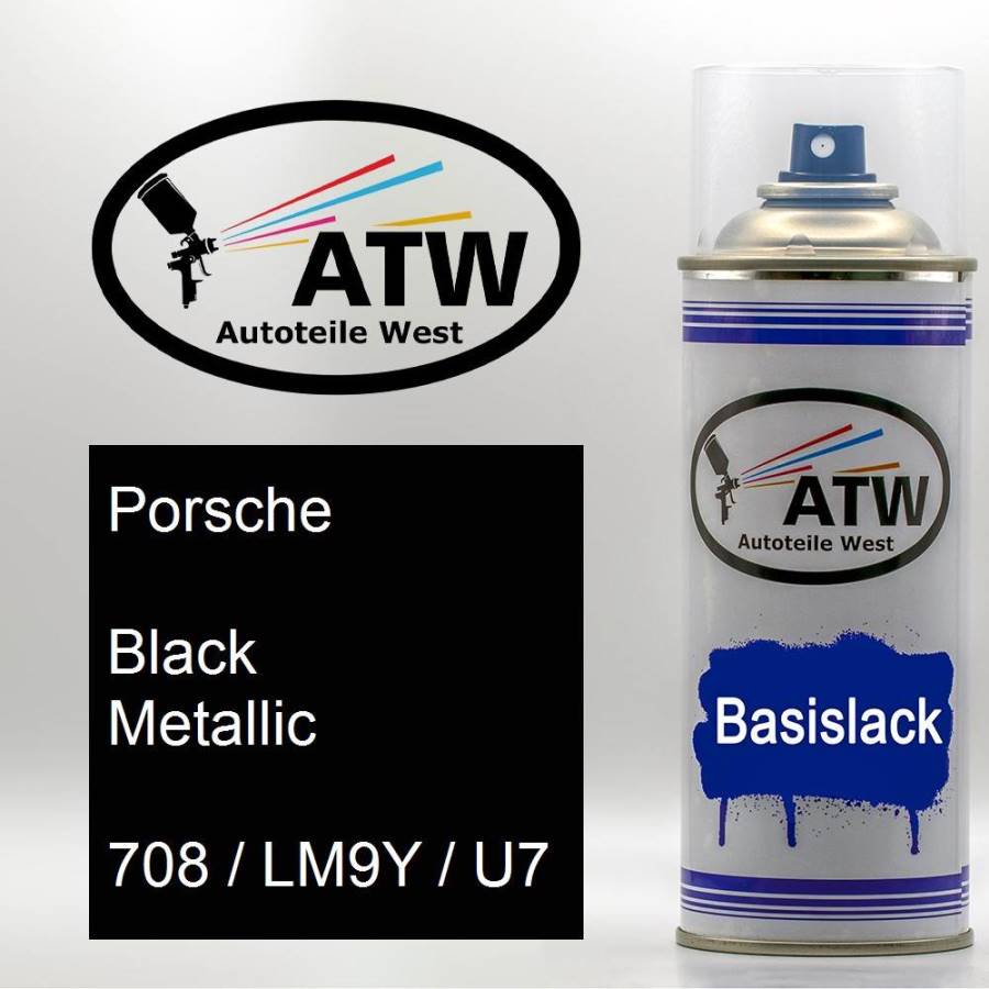 Porsche, Black Metallic, 708 / LM9Y / U7: 400ml Sprühdose, von ATW Autoteile West.